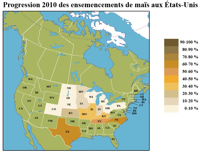 Carte Progression ens maïs US au 18 avril 10 Carte Progression ens maïs US au 18 avril 10